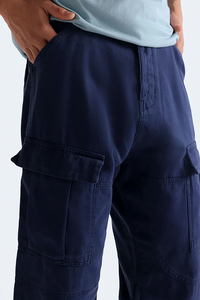 Men's Navy Blue Canvas Cargo <b>Pants</b> High Waist Multiple Pockets Workwear Style Autumn Wear Button Closure - Product Image 6