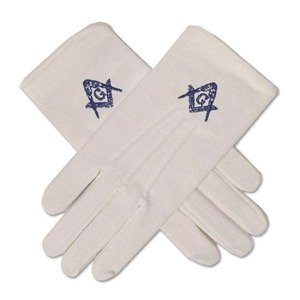 Gants en coton blancs avec broderie du symbole maçonnique bleu, longueur poignet, durables, usage quotidien, style services professionnels - Product Image 1
