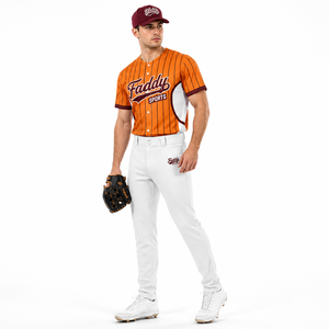 Ensemble d'uniformes de baseball sublimés personnalisés de haute qualité, maillot de baseball à rayures fines entièrement boutonné avec pantalon, vêtements de sport pour équipes masculines - Product Image 3