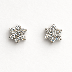 Romantic Rhodium-Plated Sterling <b>Silver</b> CZ Flower Prong <b>Set</b> <b>Stud</b> <b>Earrings</b> Children's Engagement Wedding Party Anniversary Gift - Product Image 3