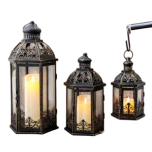 Purple Glass Hexagon Moroccan Candle <b>Lantern</b> Decorative Holder <b>Lamp</b> For <b>Table</b> Or Hanging Vintage Black Metal Indoor Home Decor - Product Image 6