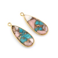 Pendentif Briolette Lisse en Argent Sterling 925 de Haute Qualité avec Turquoise, Opale et Cuivre, Style Poire 10x28mm, Plaqué Or