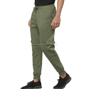 Pantalones Deportivos Casuales Color Verde Oliva para Hombre, Cintura Elástica con Cordón, Bolsillos Laterales, Joggers de Algodón de Peso Medio, Estilo Otoñal - Product Image 1