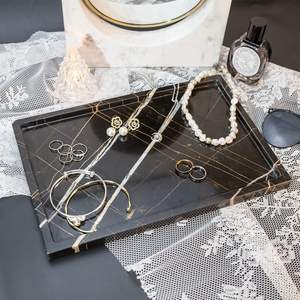 Plateau de service rectangulaire moderne en marbre noir de jais, résistant au feu, en pierre naturelle, décoration de luxe pour la maison, pour la cuisine et la salle à manger - Product Image 2