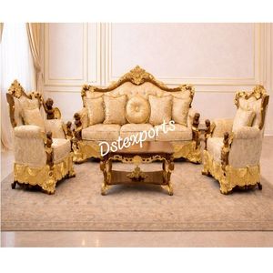 Juego de Sillones para Sala de Estar Estilo Francés, Compre un Sofá Tallado en Oro Antiguo de Lujo con Mesa de Centro, Muebles de Sala de Estar Premium - Product Image 2