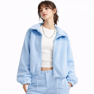 Chaqueta corta de forro polar extragrande para mujer |   Sudadera con capucha y cremallera para invierno |   Decoración con Patrón de Encaje a Rayas Bordado |   OEM Personalizado al por Mayor - Product Image 2