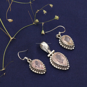 Handmade 925 Sterling <b>Silver</b> Women's Wedding <b>Earrings</b> Fine Fashion Natural Rose Quartz Pendant Religious Best Selling Wedding - Product Image 2