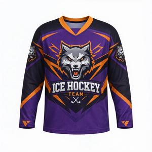 Camiseta Sublimada de Hockey sobre Hielo, Manga Larga, Cuello en V, Poliéster que Absorbe la Humedad, Ropa Deportiva, Corte Regular, Unisex para Adultos - Product Image 1