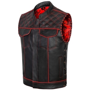 Custom Breathable Waterproof Winter <b>Leather</b> <b>Biker</b> <b>Vest</b> Green Stitching Premium Motorcycle Unisex Quilted Waistcoat OEM ODM Smart - Product Image 6