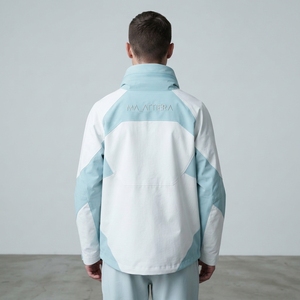 Chaqueta Cortavientos para Hombre, Color Blanco y Azul Claro, con Bloques de Color, Cierre Diagonal Completo, Chaqueta Deportiva para Exteriores - Product Image 2