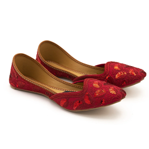 New Design Red Color Custom Made Fancy Punjabi Khussa <b>Jutti</b> for Women Pakistani Khussa Flat Leather Sole Wedding Bridal Khussa - Product Image 1