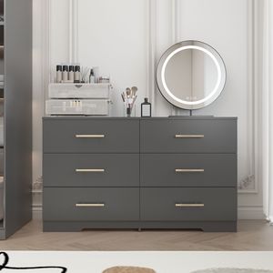 Grande commode noire à 6 tiroirs avec poignées dorées - Product Image 4