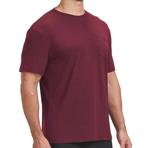 T-shirt à manches courtes bleu clair pour homme, col rond, décontracté, couleur unie, tricoté, coupe classique, 100% coton, jersey respirant - Product Image 2