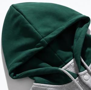 Sweat-shirt à capuche unisexe vert, coupe ample, décontracté, pour l'automne, tricoté, color block, 100% coton, sans doublure, poche avant avec logo - Product Image 3