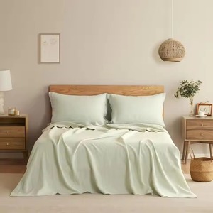 Vente flash : Ensemble de draps 100% lin, couleur unie, 4 pièces, comprenant 1 drap plat, 1 drap-housse, 2 taies d'oreiller - Product Image 2