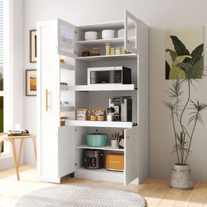 Armadio Dispensa Multifunzionale a 4 Ante Stile Fattoria con Ripiano Estraibile per Uso in Cucina - Product Image 3