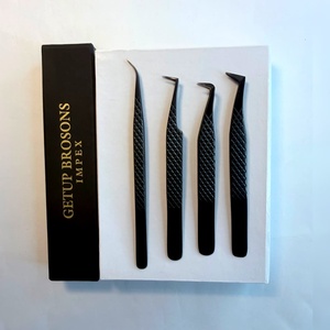 Pince à épiler pour cils Getup Brosons Impex en acier inoxydable noir, outils de précision pour extensions de cils, emballage en boîte - Product Image 4