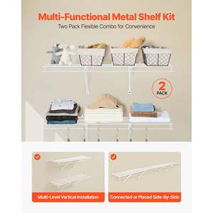 <b>Heavy</b>-<b>Duty</b> Carbon Steel Wire Shelf Kit 4 Ft Set Wall-Mounted <b>Floating</b> Hanging <b>Shelves</b> for Closet Living Room Dip Coating Sleek - Product Image 2