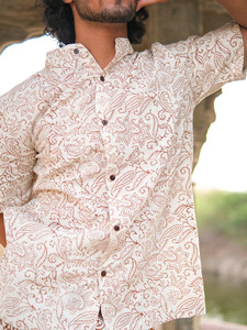 Men Hand block Kalamkari Printed Cotton Short Kurta <b>Shirt</b> Casual Summer Wear Slim Fit Mandarin Collar <b>Half</b> Sleeves Ethnic Top - Product Image 6