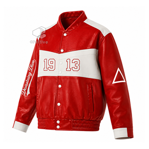 Delta | Sigma | Theta Sorority PU Leather Varsity Jacket Women's Faux Leather Bomber Snap <b>Button</b> Jacket Stand Collar Closure - Product Image 2