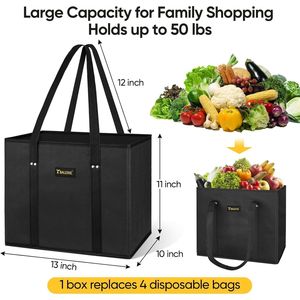 Set di 3 Borse Nere Riutilizzabili per la Spesa con Fondo Rinforzato e Manici Pieghevoli per un Comodo Stoccaggio degli Alimenti - Product Image 2