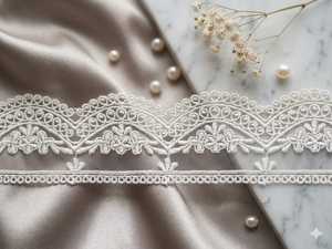 Hot Sale Premium <b>White</b> Organza Glass Nylon <b>Lace</b> Trim - Crown-Edge Floral and Geometric Embroidered Border for Bridal Wear - Product Image 6