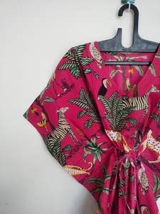 Kaftan en coton fait main, imprimé animalier, style safari sauvage, robe de plage bohème - Product Image 6