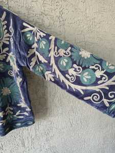 Blue Embroidered Suzani Velvet Short Jacket Statement Outerwear Coat Velvet Blazer Unisex Jacket Gift For <b>Wife</b> Bridal Jacket - Product Image 5