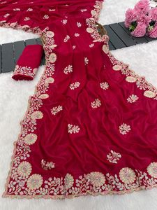 Indian Ethnic Beautiful and Elegant <b>Saree</b> with Embroidery Work for Partywear and Wedding Occasion for Women Fancy Trendy Outfit - Product Image 5