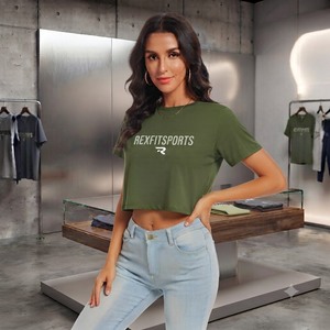 REXFITSPORTS 2026 Custom <b>Women</b>’s Crop <b>Top</b> T-Shirt Short Sleeve Cotton Crew Neck Casual Gym Tee Private Label Manufacturer - Product Image 6