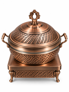 Kavorell Royal Design - Recipiente para calentar comida de acero inoxidable martillado con pedestal de hojas ornamentadas, acabado espejo, sostenible y duradero - Product Image 2