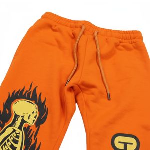 Skeleton Flame Graphic Flared Sweatpants Streetwear Baggy Joggers Heavyweight Cotton Fleece Wide Leg Bottom <b>Drawstring</b> <b>Trousers</b> - Product Image 4