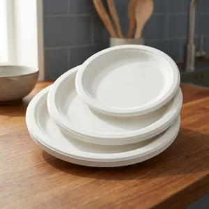 Assiette jetable en pulpe hexagonale de 6 pouces de qualité supérieure, compostable, écologique, pour servir les aliments - Product Image 1