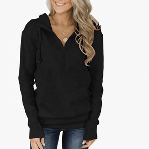 Jersey informal de punto liso de manga larga con capucha y cremallera para mujer, sudaderas de invierno con bolsillo para la temporada de otoño, antibolitas - Product Image 4