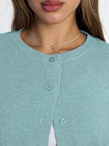 Cárdigan de punto verde menta para mujer, manga larga, cuello redondo, con botones, suéter corto informal - Product Image 5