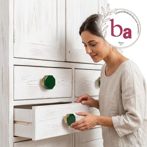 Ba Octagonal Wood Cabinet Knob Green Modern Multi-Function Handle for Kitchen Wardrobe Drawer <b>Doors</b> - Product Image 3