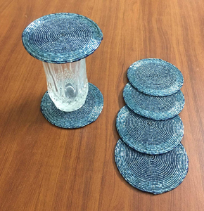 Classic Multi Color <b>Beaded</b> <b>Coaster</b> Set 4 Different Designs Eco-Friendly Embroidered Table Decoration - Product Image 1