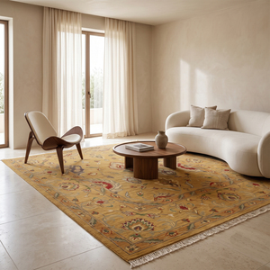 Mustard Gold Floral Border Rug Modern Botanical Vine Area Carpet Eco-Friendly Non-Slip Hand Tufted Thick Wool for Living Room - Product Image 3