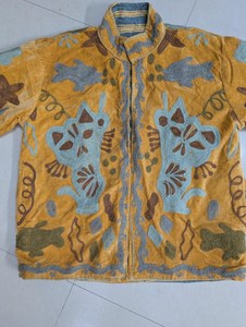 Chaqueta Corta de Terciopelo Suzani con Diseño Explosivo y Comodidad Superior, Bordada a Mano, Estilo Boho, Ropa de Abrigo con Estampado de Gatos para Mujer - Product Image 4