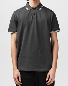 Polo en coton piqué gris foncé pour homme de qualité supérieure, manches courtes, couleur unie, respirant, coupe décontractée, design tricoté - Product Image 3