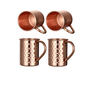 Meilleures ventes à prix bas : Ensemble de 2 tasses Moscow Mule faites à la main en cuivre et acier inoxydable, de qualité supérieure, avec texture martelée - Product Image 5