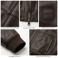 Blouson aviateur homme en cuir pleine fleur marron foncé avec bordure en tricot côtelé, logo personnalisé, manteau d'hiver, fabrication OEM