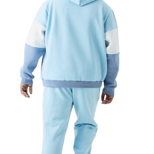 Conjunto Deportivo para Hombre con Capucha y Bloques de Color, Manga Larga, Corte Holgado, Azul Claro y Blanco, Sudadera y Pantalones de Algodón, Ropa de Primavera - Product Image 4
