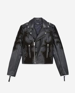 Chaqueta de Motociclista de Cuero Vacuno Negro para Hombre con Remaches Decorativos, Cuello Camisero, Cierre de Cremallera, Corte Regular, Estilo Otoñal - Product Image 3