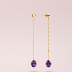 Boucles d'oreilles pendantes ovales classiques plaquées or 24 carats, violettes, bijoux tendance pour femmes, cadeau de fête - Product Image 1
