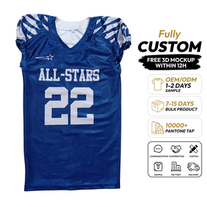 Maillot de football américain personnalisé bleu et blanc All-Stars, sublimé, 100 % polyester, antibactérien, unisexe - Product Image 1
