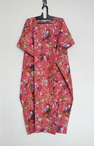 Summer Cotton <b>Kaftan</b> <b>Maxi</b> Dress Floral Print Long Loose Sundress Beach <b>Kaftan</b> Hand Block Print Pattern OEM Service 1 Piece - Product Image 3