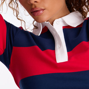 Polo court rayé rouge et bleu pour femme, style preppy, en tissu Oxford rouge et bleu marine, à manches courtes, personnalisé et sportif - Product Image 3