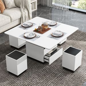 Tavolino da Caffè Moderno Bianco con Piano Sollevabile, Cassetti e Spazio di Archiviazione, Tavolo Multifunzione - Product Image 6