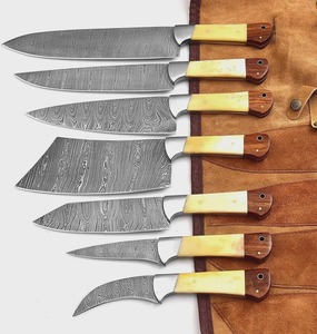 Ensemble de couteaux de cuisine en acier Damas, 7 pièces, manche en bois, lame droite, couteaux de chef professionnels - Product Image 3